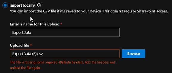 use the CSV file with the default header
