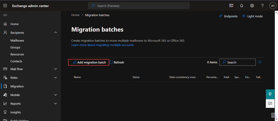 Click on Add Migration Batch