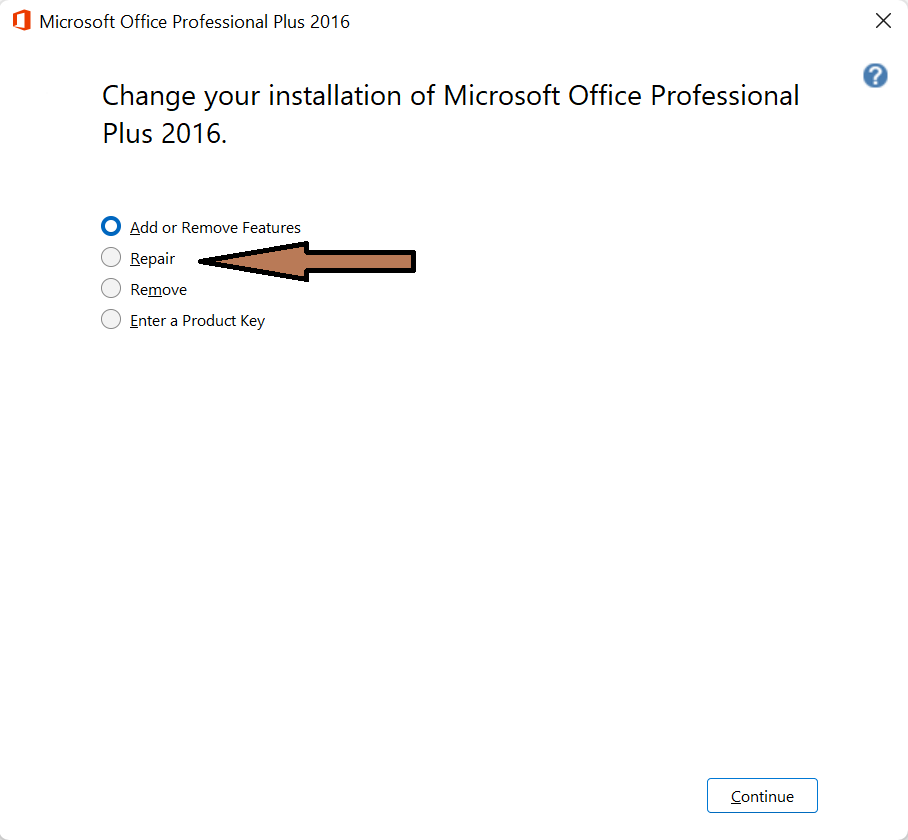 select the Repair option