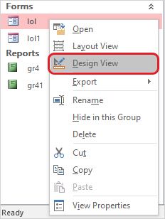 click on Design View