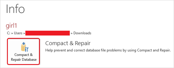 click on File > Info > Compact & Repair Database