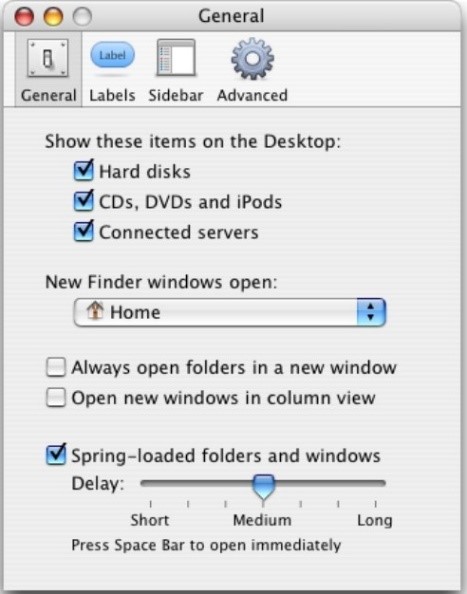 Finder Preferences window 
