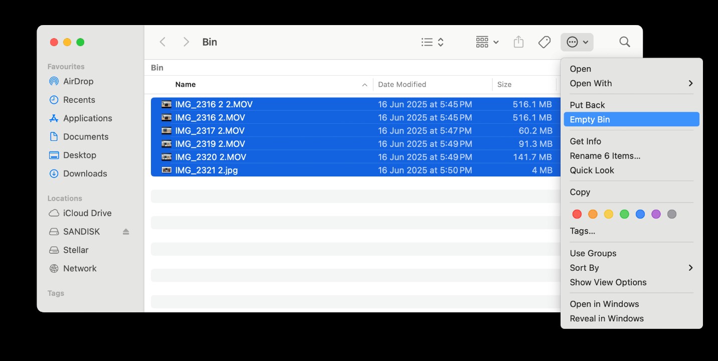 permanently delete the files from the Trash