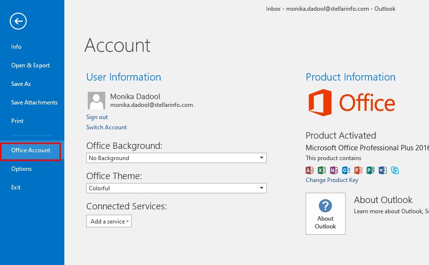 Go to the ‘File’ tab and click on 'Office Account'