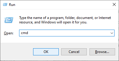 open the Run dialog box and then type CMD