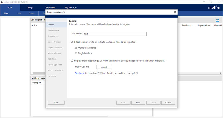 choose the Migrate mailboxes using CSV option