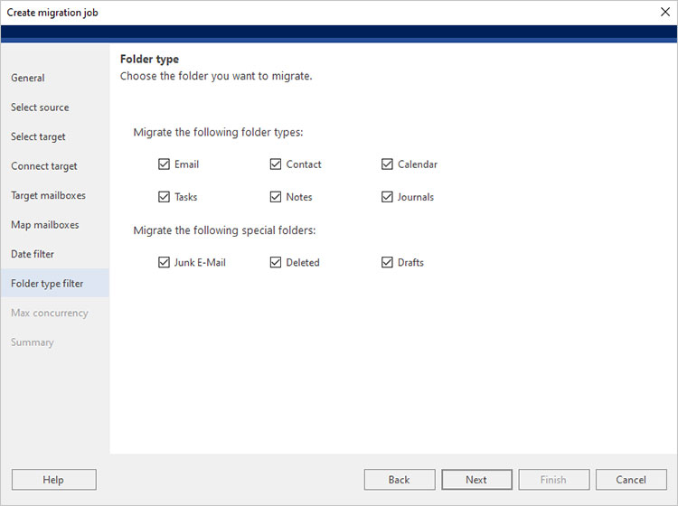 Select the folder you want to migrate
