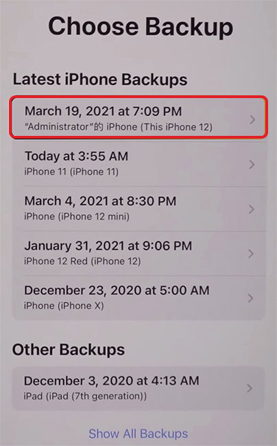 Sign In and Choose Backup
