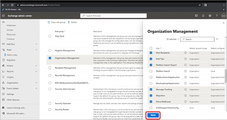 select permissions in EAC