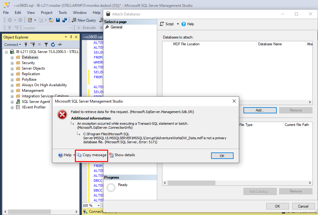 How to Fix SQL Error 5171 “MDF is Not a Primary Database File”