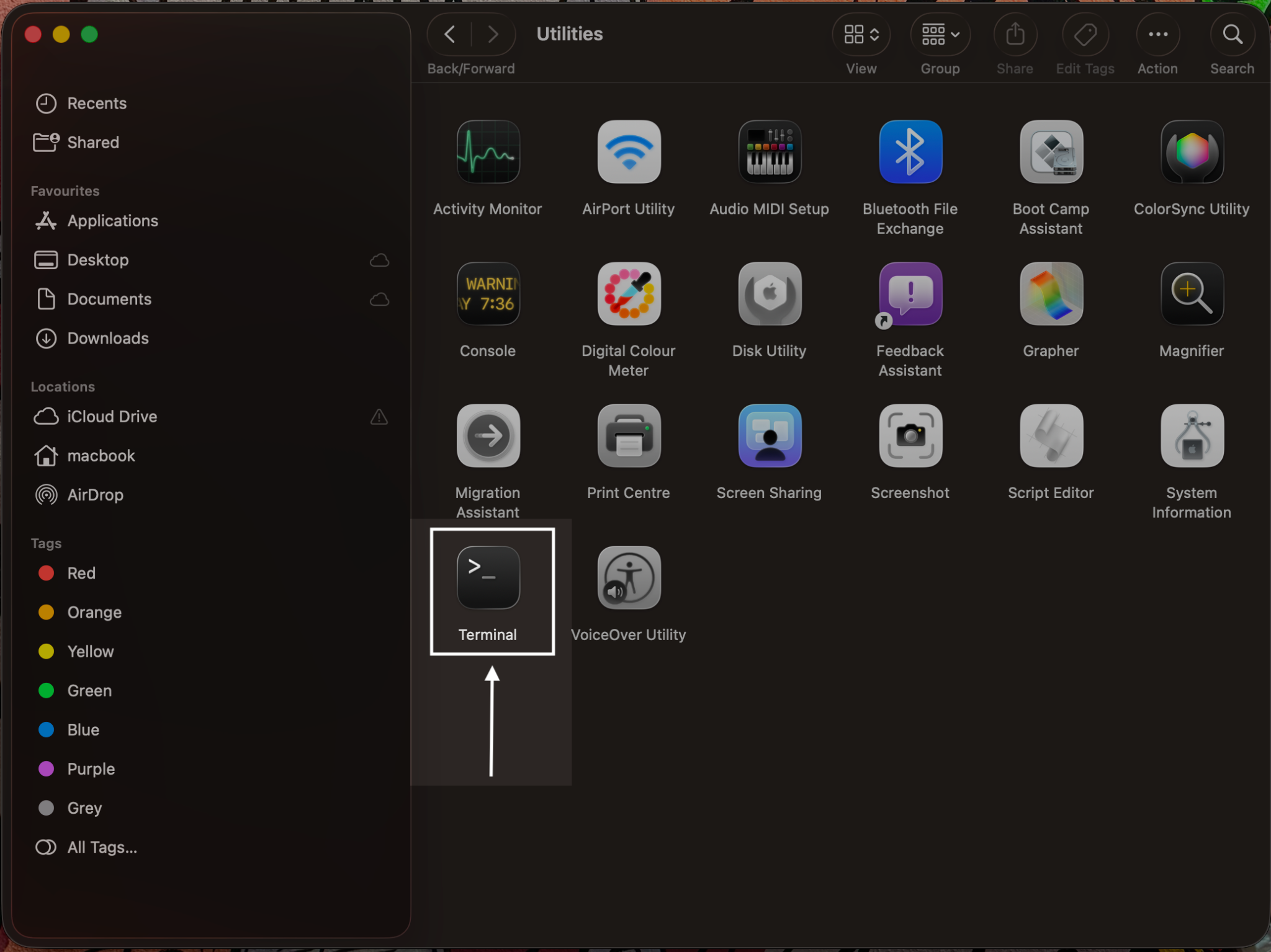 navigate to Applications > Utilities > Terminal