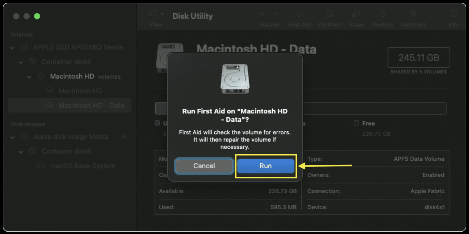 press Run to launch First Aid
