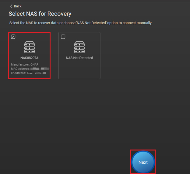 Select the displayed NAS device 