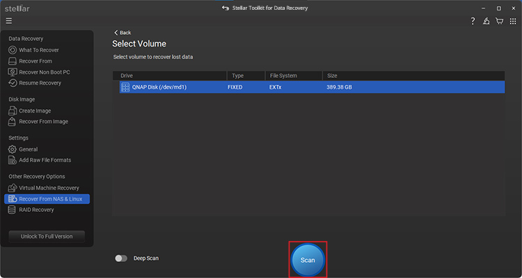 Select the volume/drive and click on Scan