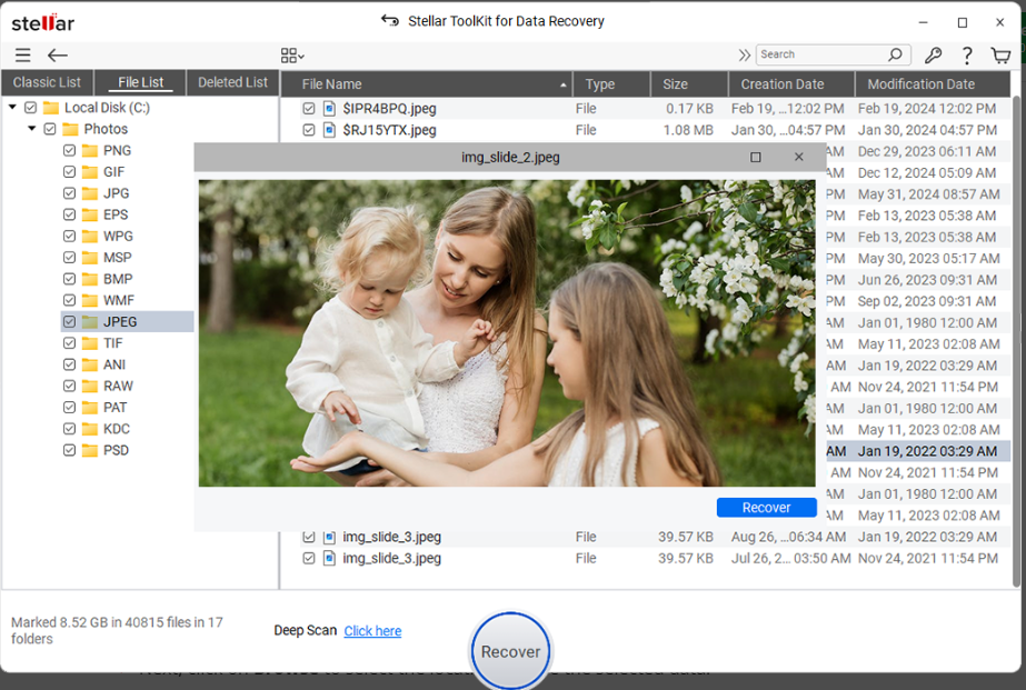 choose the files that you want to recover