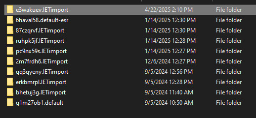 Thunderbird profile folders at default location on Windows