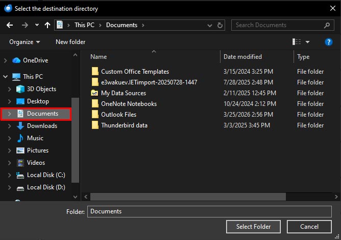 save thunderbird emails on the pc