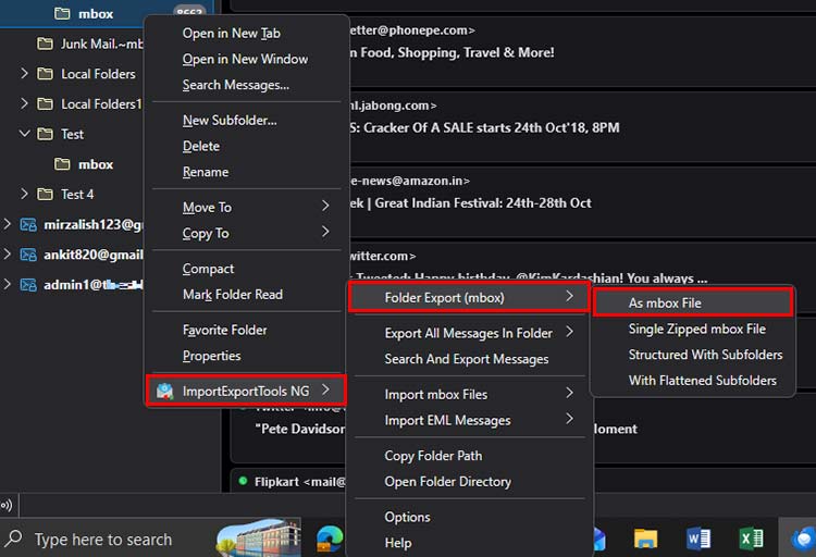 select thunderbird emails you want to migrate to Outlook 