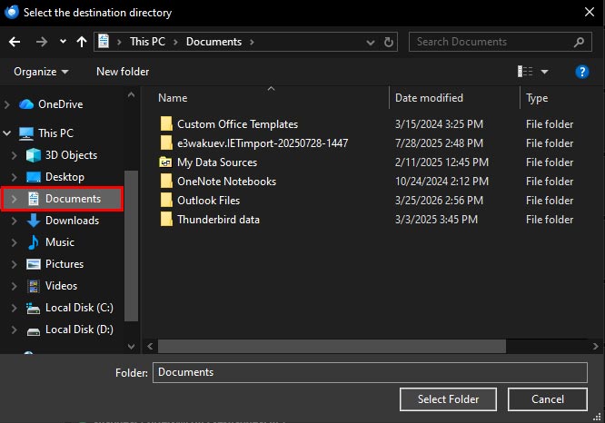 Select the destination folder