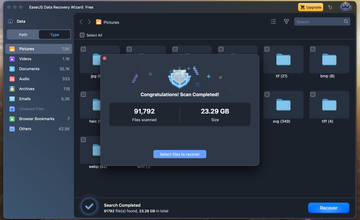 Completed Scan by EaseUS Data Recovery Wizard tool