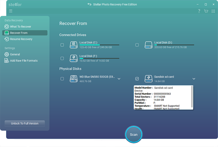 select the drive you want to recover from