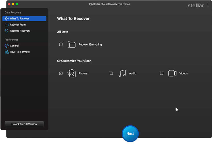select the types of files to recover