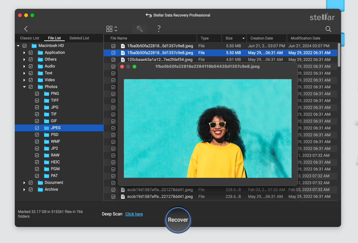 Preview the recoverable file 