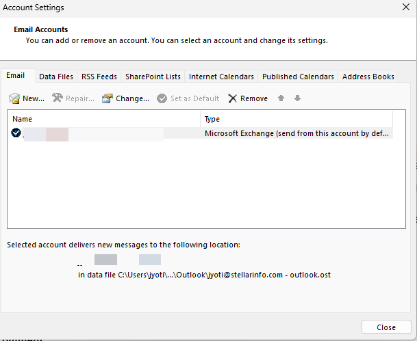 Email Account Window
