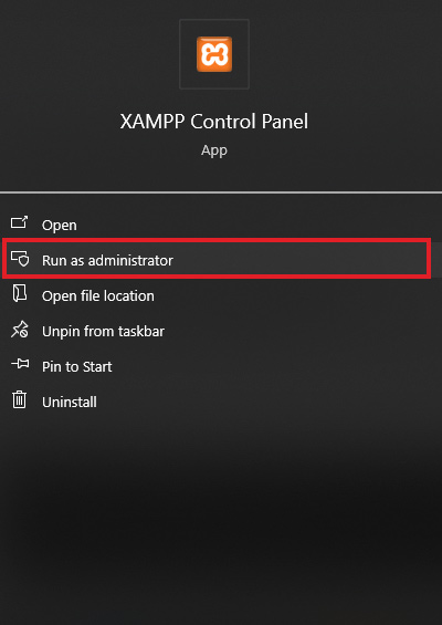 Opening XAMPP Control Panel App as an administrater