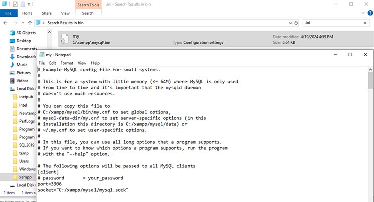 locating configuration file in XAMPP