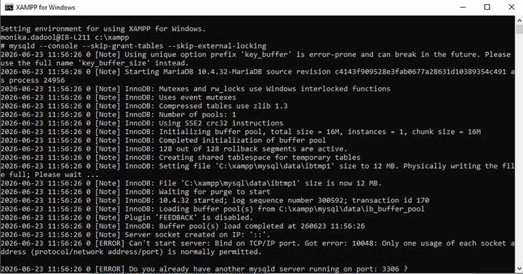 Run  MySQL server using shell command in XAMPP