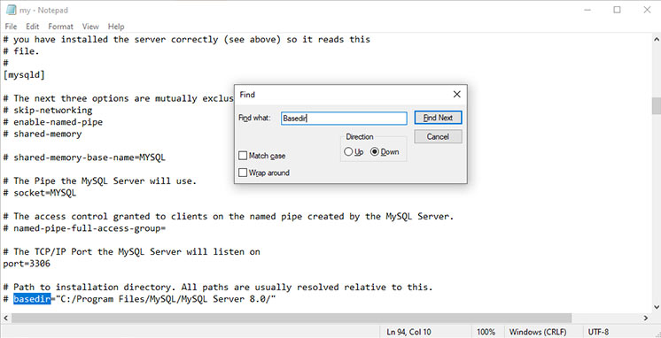 Verify basedir paths  in MySQL configuration file
