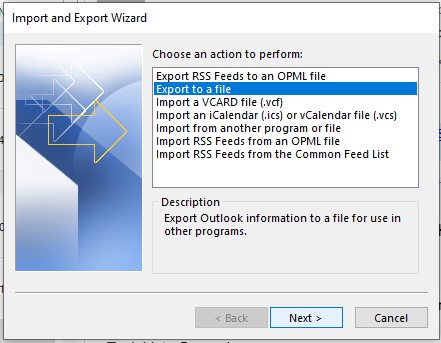 select export to a file option