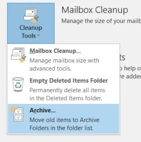 archive mailbox items in outlook