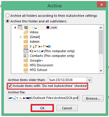 archive wizard in outlook