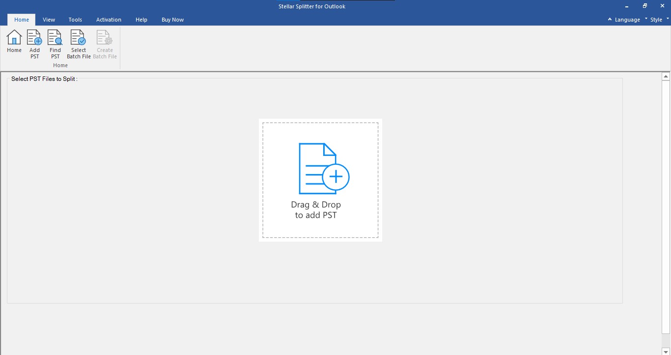 Launch stellar splitter for outlook to split pst files by size, year, or date