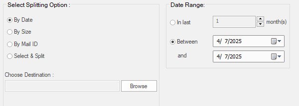 Select date range to split pst by date
