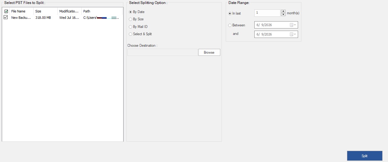 Split a large PST file