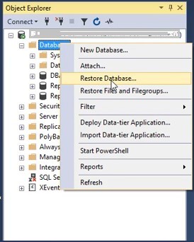Restore Database option while Restoring SQL backup in SSMS