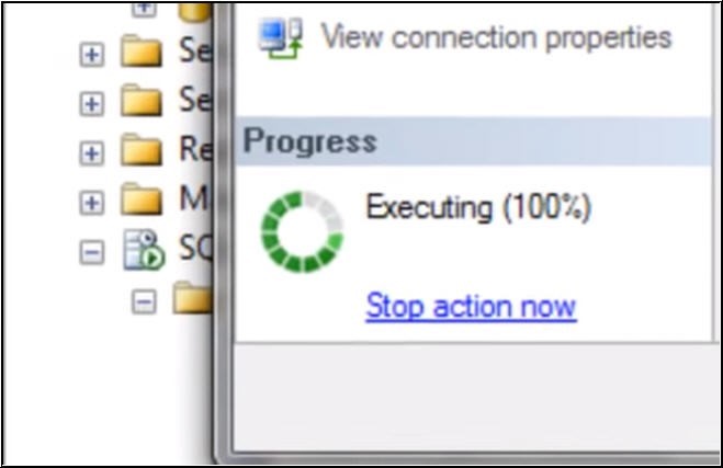 Window showing Backup restore progress in SSMS