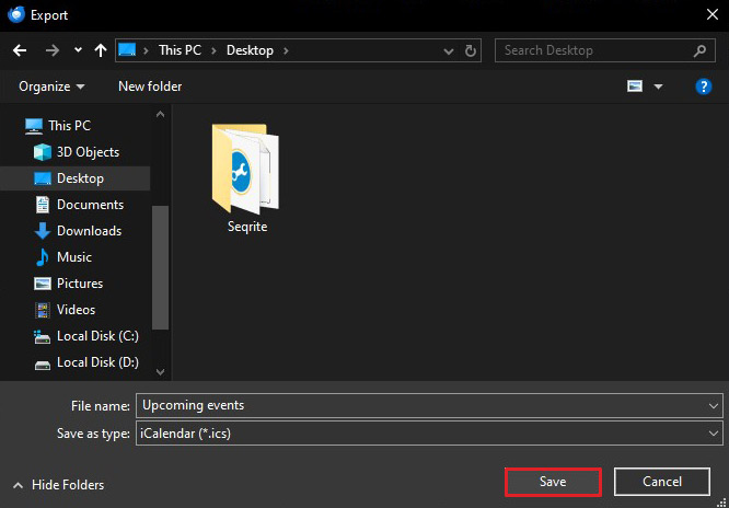save thunderbird calendar on your system as icalendar file