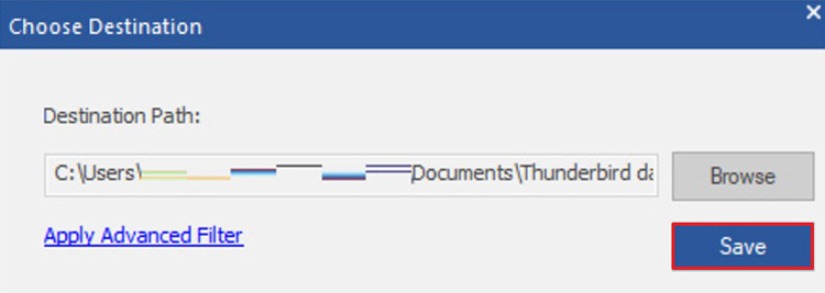 choose the destination folder to save the PST file containing Thunderbird calendar