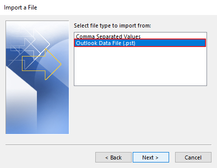 select PST file option