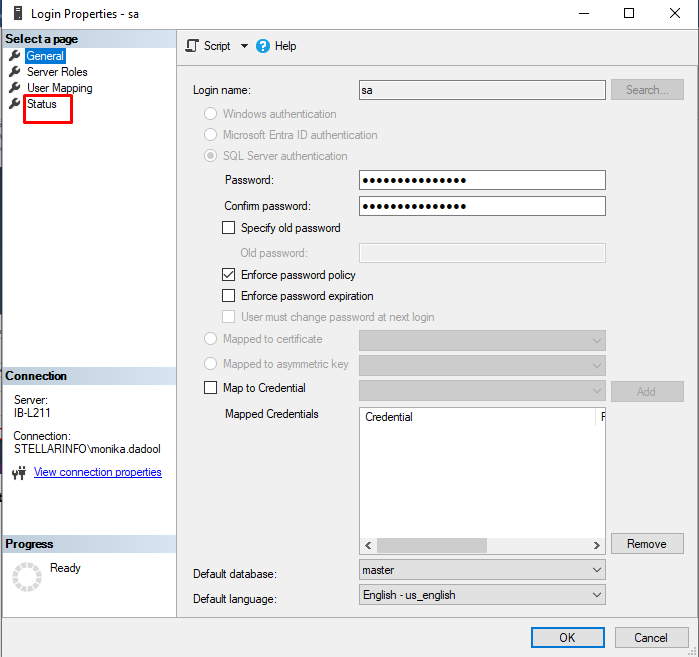 Checking status under select a page