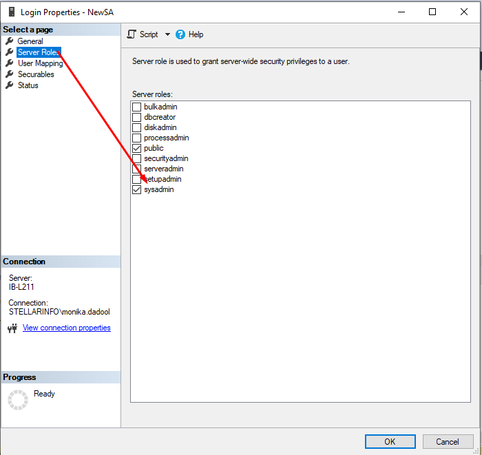 Selecting SQL server roles