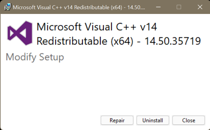 Click Repair and wait for the process to complete