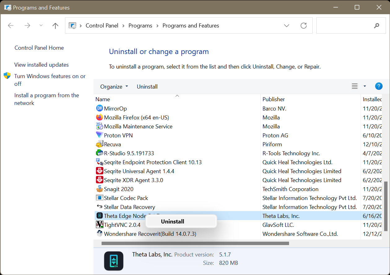 Select the app you want to uninstall