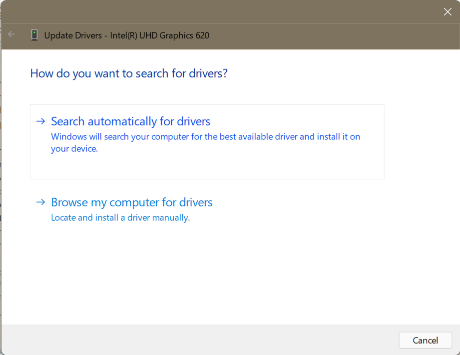 Select Search automatically for drivers on the prompt