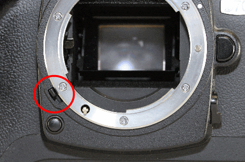F-min-Schalter an der Nikon-Kamera