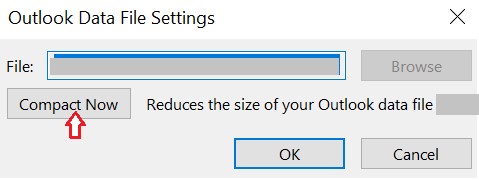 Outlook Data File Settings - Compact Now